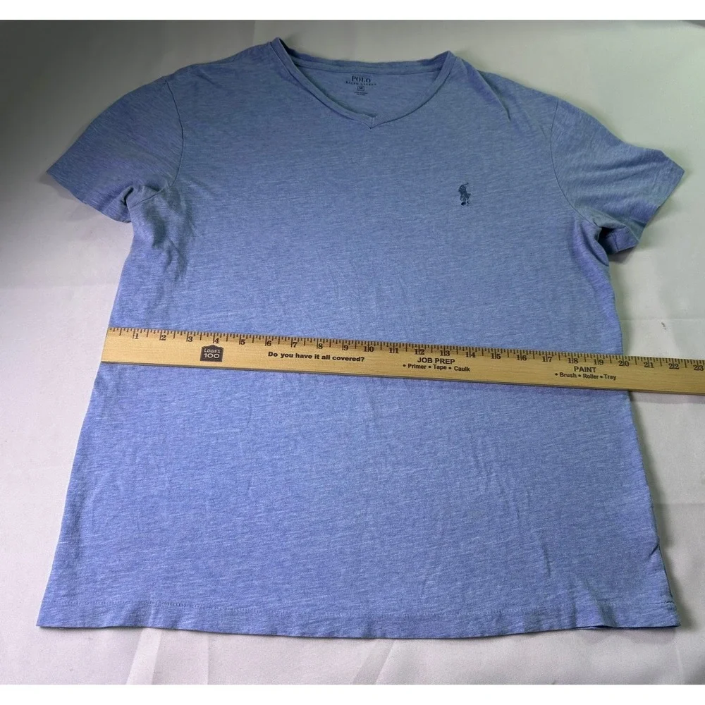 Polo Ralph Lauren V-Neck T-Shirt Size Medium Heather Blue Preppy Cotton Pony Tee